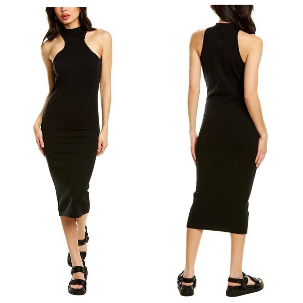 NWT 525 America Black Racer Mock Neck Midi Dress Size Small Stretch Bodycon